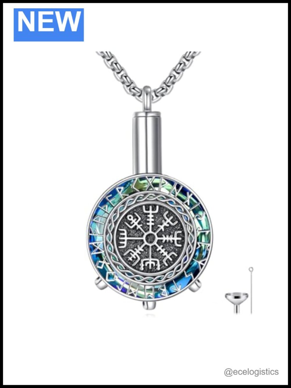 925 Sterling Silver Urn Necklace Viking Compass Memorial Pendant